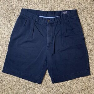 Polo Ralph Lauren Shorts 33 9" Inseam Navy Blue Golf Chino Cotton Pleated